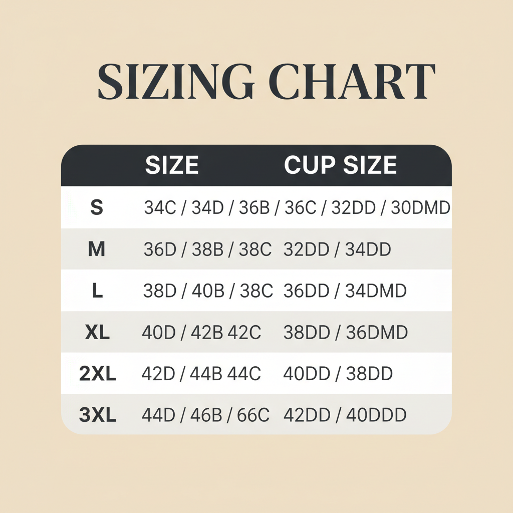 SelfVorm Wireless Jelly Bra - Sizing Chart
