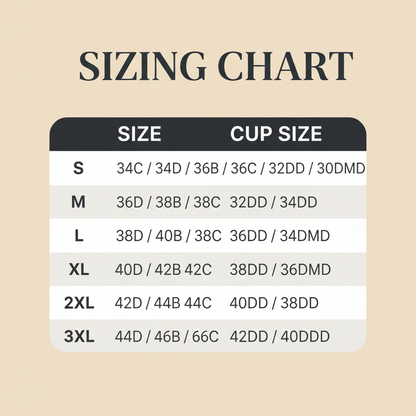 SelfVorm Wireless Jelly Bra - Sizing Chart