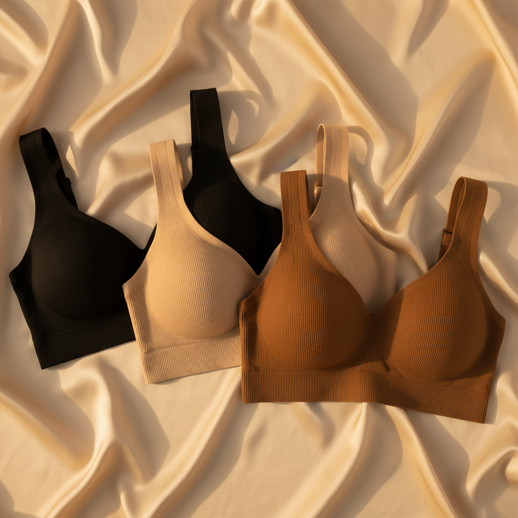 SelfVorm Wireless Jelly Bra - black beige brown variant flat lay